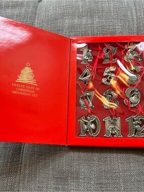 Vintage Elder Beerman Twelve Days Of Christmas 2" Pewter Ornaments Boxed Set